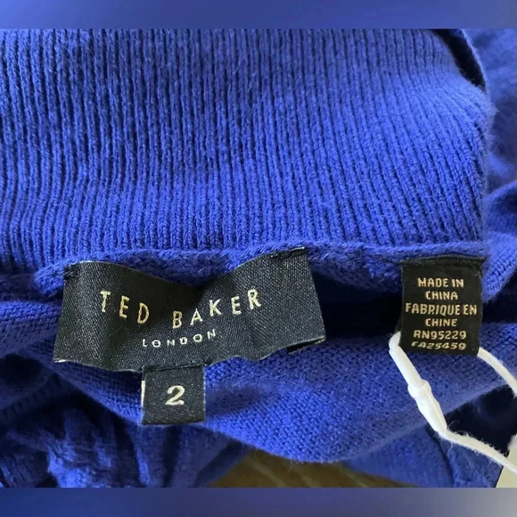 NWT TED BAKER LONDON AAVVAA Sweater Turtleneck Dress Blue Ruched Ted 2 = US 6 - Picture 10 of 13